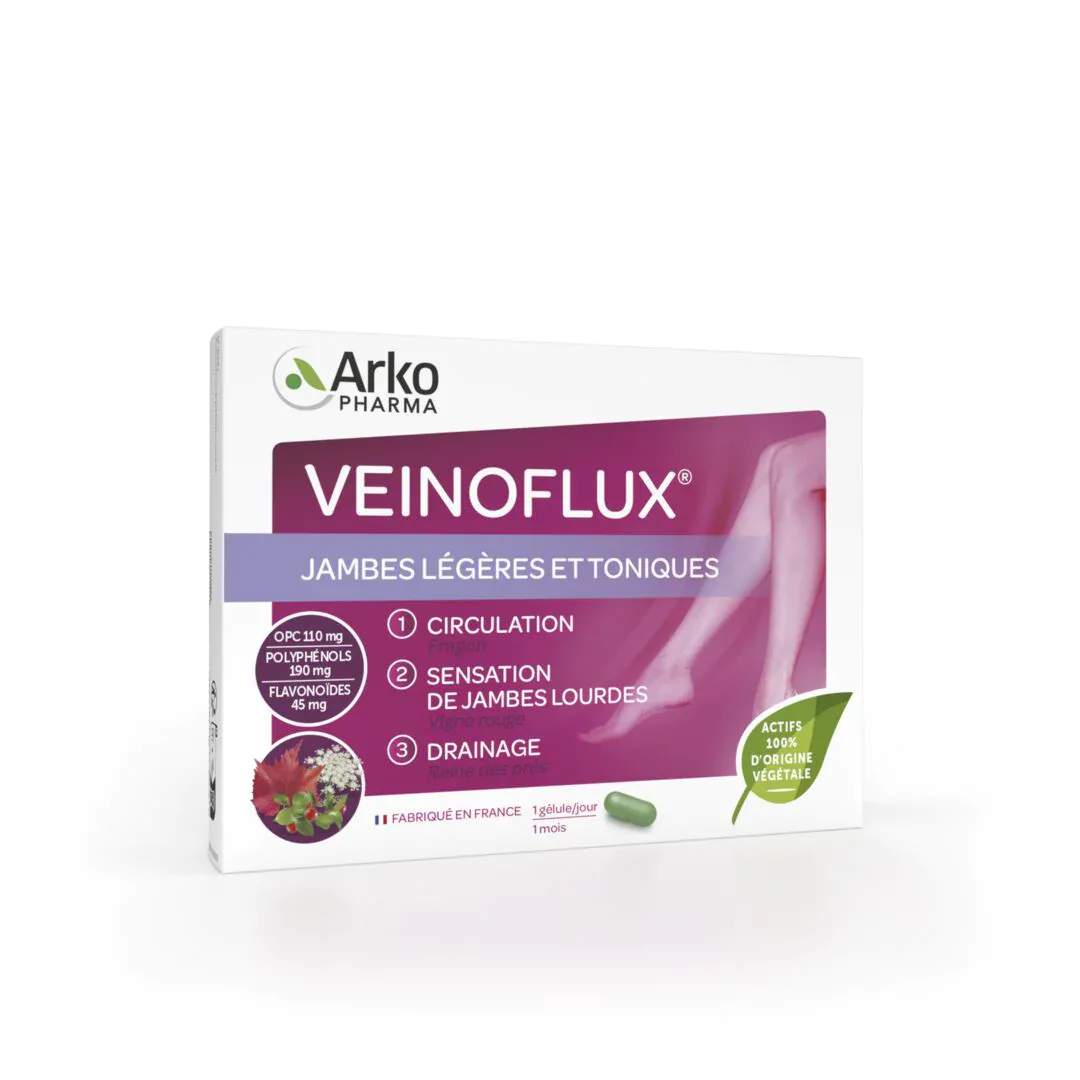 62527-E-R2022FRVEINOFLUX30GEL-Face_800x800_crop_center@2x Arkopharma Veinoflux pour Jambes Légères 30 Gélules – Image 1